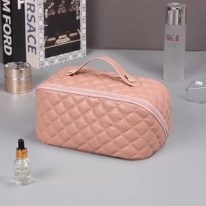 Puffer Quilted Makeup Cosmetic Travel Case Bag Storage Rose Pink Barbiecore